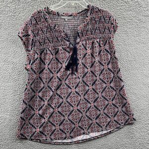 Daniel Rainn Womens Peasant Top 1X Boho Smocked Short Sleeve Festival Casual